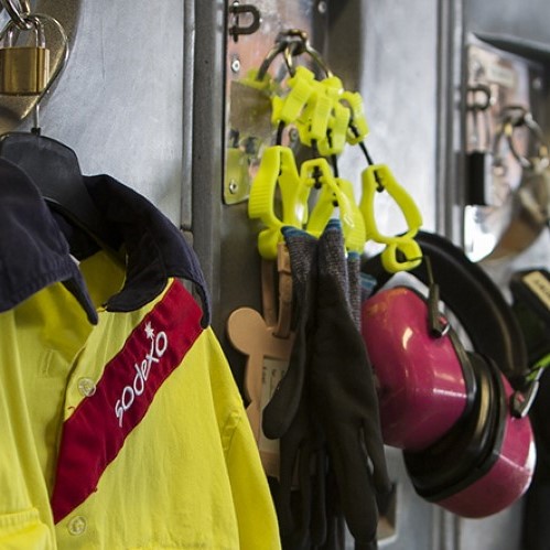 safety equipment hanging on lockers